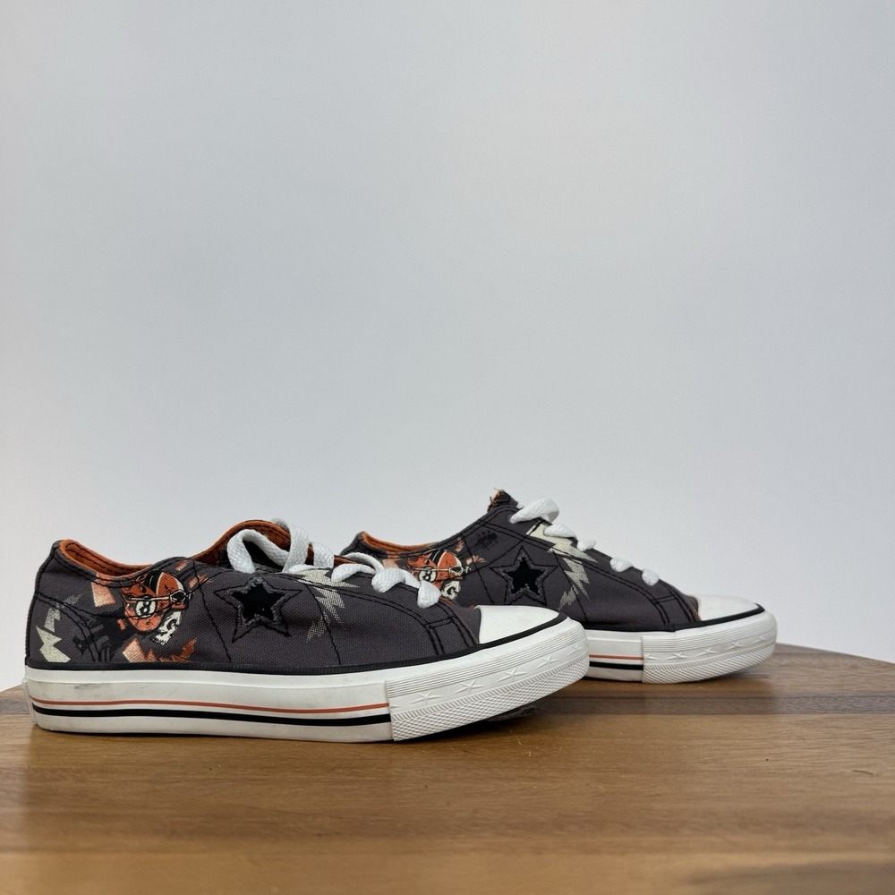 Big Kids Boys Converse Skull Race Graphic Gray Low Casual Sneakers Shoes Size‎ 1